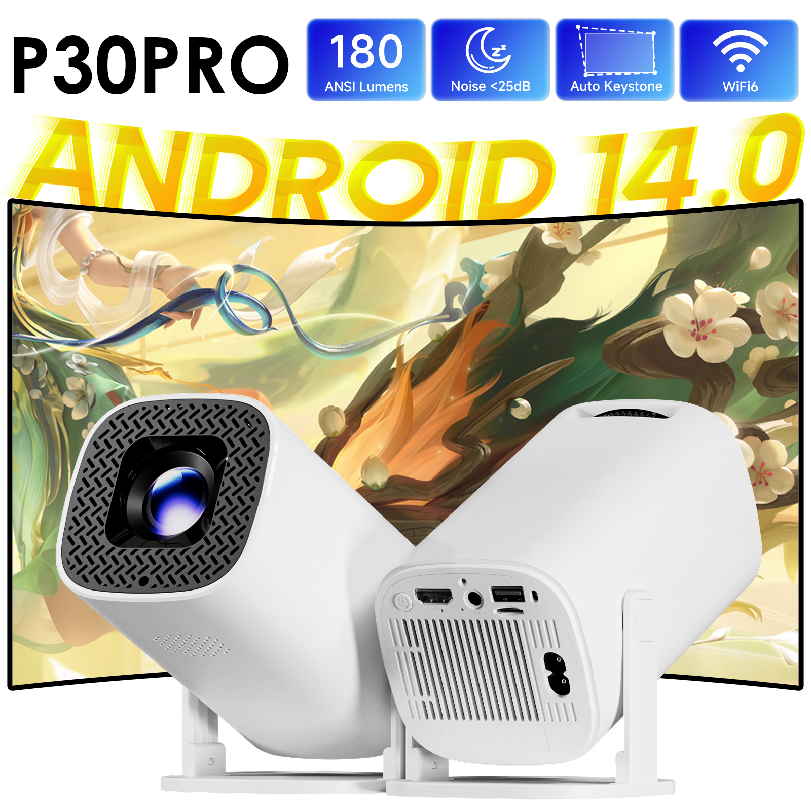 Home Cinema Compact - HONGTOP P30PRO Smart Mini Projector 4K