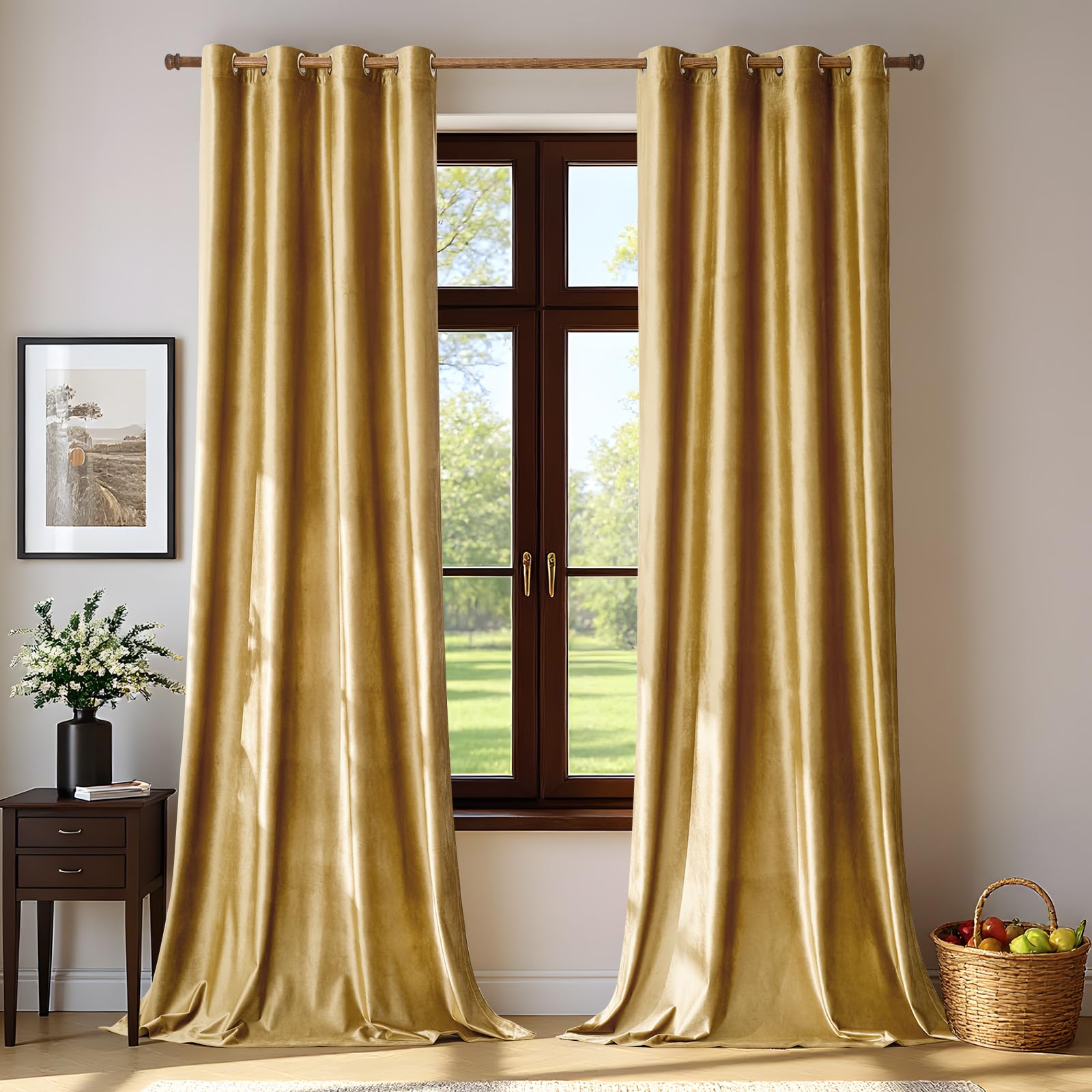 Blackout Curtain Thick - Gold Velvet Curtains for Living Room